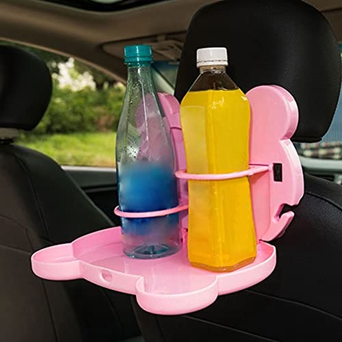 Image of WAYUTO Car Backseat Tray Table with 2 Hidden Hook 2 Drink Cup Holder Cartoon Animal Vehicle Storage Stand Organizer Portable Foldable Baby Mobile Dining Table for Kids Toy Food Pink Pig