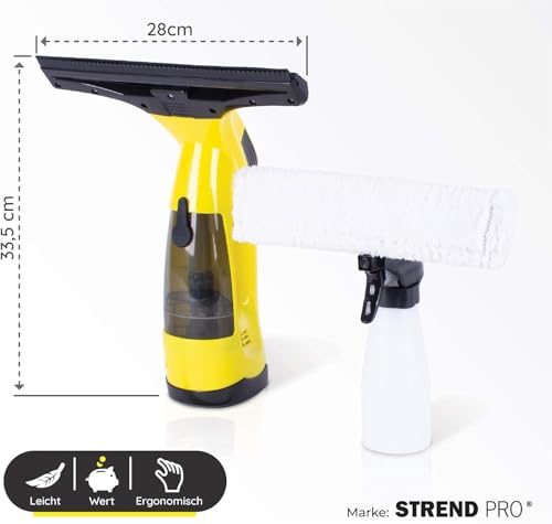 STREND PRO Fensterreiniger Elektrisch für PERFECT Fenster Putzen | Fensterputzer mit Sprühflasche und Mikrofaserwischer |set für Auto/Fliesen| Akku reinigungsgerät