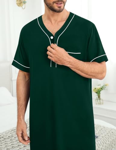 Image of SWOMOG Mens Nightgown Short Sleeve Lounge, Sleep Henley Shirt Pajama Big & Tall Nightshirt Comfy Nightwear M-3XL
