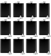 12 Pack 8 Oz Hip Flask for Liquor Matte Black Stainless Steel Leakproof with 12 Funnel for Gift, ...