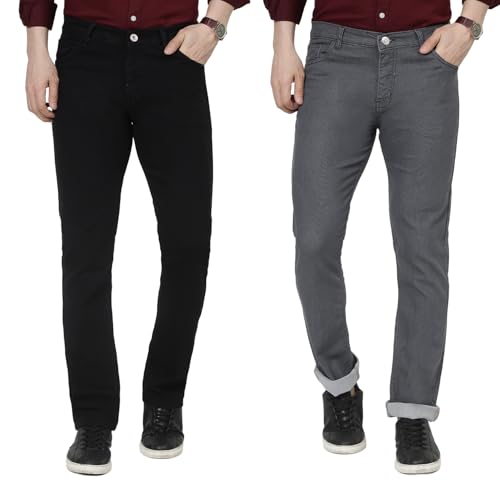 Image of DAIS Men's Stretchable Straight Fit Mid Rise Jeans, Pack of 2, (Combo of 2 Jeans)