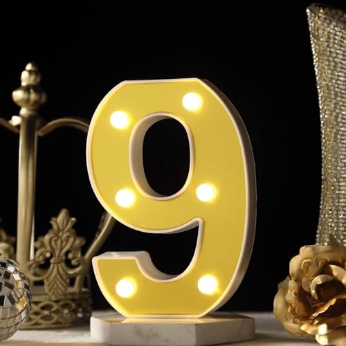 Image of Efavormart 6 inch Gold Marquee Number 9, Mirror Front Warm White LED Light Up 3D Sign, Battery Operated 72H Glow for Wedding Party & Wall Decor