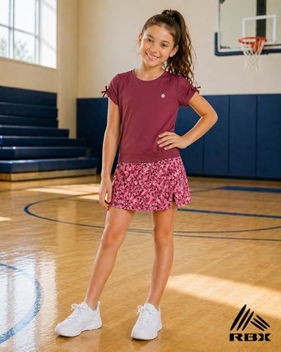 Image of RBX Girls Athletic Skort Set - 2 Piece Workout Outfit with Performance Graphic Tee & Athletic Skort for Girls
