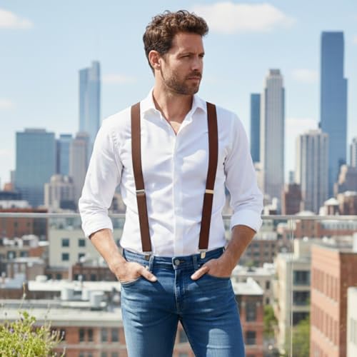 Image of Dibi Suspenders for Men - Adjustable X Back Mens Suspenders with 4 Heavy Duty Strong Clips