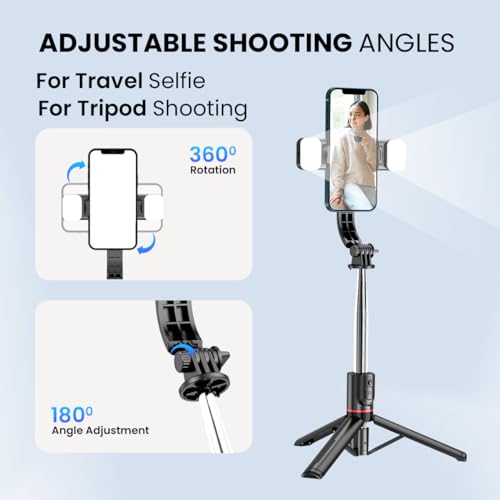 Image of Portronics Lumistick Smart Selfie Stick with 360 Degree Rotation, Bluetooth v5.3, 1160mm Extension Rod, 3 Light Modes for iPhone /Mi /OnePlus /Samsung /Oppo /Vivo and All Phones(Black)