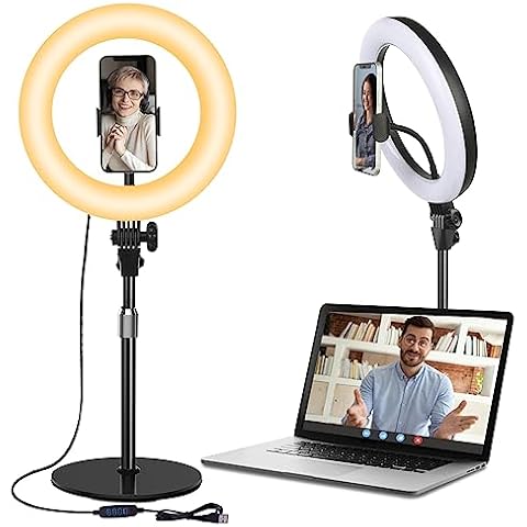 Video Conference Lighting for Laptop Computer, 10.5'' Desk Ring Light with Stand and Phone Holder, Zoom Light for Video Calls, Webcam Lighting, Live Streaming, Podcasting Cover