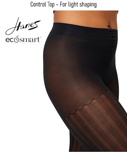 Hanes EcoSmart Openwork Stripe Women's Fashion Tights, Control Top, Sheer Toe, Black4