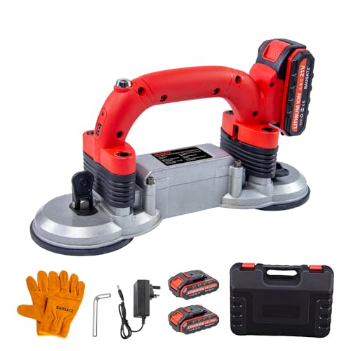 BAUSATZ Tile Vibration Tool w/120mm Suction Cup & 400kg Adsorption, Handheld Tile Installation Leveling Machine Max.28000r/Min, 6 Level, Digital Display & 2xBattery