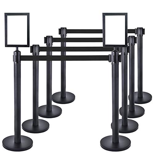 One-Day Sale: Up to 50% Off 8 PCS Heavy Duty Steel Black Stanchion Post/Pole/Sign/Rope with 9.8 ft Retractable Black Belt and 2PCS Sign Holder Portrait Frame  Crowd Control Barrier