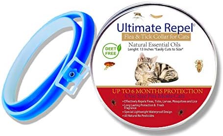 UR Flea Tick Cat Collar – Six Month Protection Natural Prevention Essential Oil Hypoallergenic Waterproof Adjustable Blue Length Thirteen Inches Latest Edition
