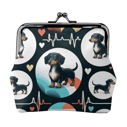 Pu Leather Buckle Coin Purse Dachshund-Heartbeats Girls Kiss-Lock Change Purse Wallets