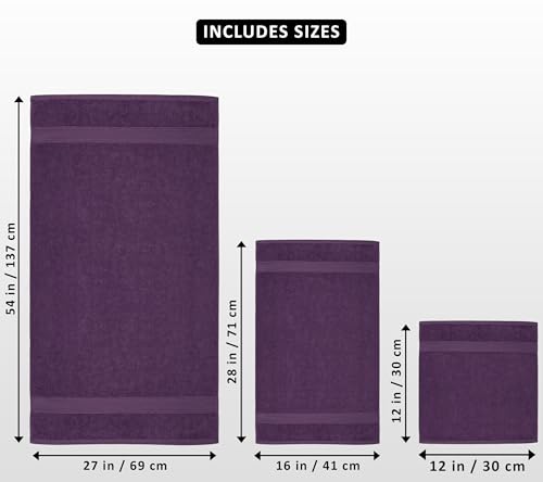 Utopia Towels 8 Piece Premium Towel Set, 2 Bath, 2 Hand, and 4 Wash Cloths, 600 GSM 100% Ring Spun Cotton, Highly Absorbent Towels for Bathroom, Gym, Hotel, and Spa, Plum