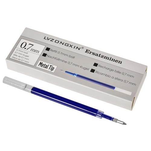 LVZONGXIN Lot de 12 recharges de gel liquide - Pointe en métal - Compatible avec Pentel Energel - Bleu - Pointe bille de 0,7 mm - Fonctionne avec Pilot G2 07...