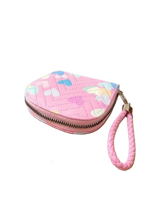 Pastel Charm Mini Zip Wallet for Women & Girls Cute Printed PU Leather Card Holder Compact Pocket Purse Pink Free Size-image-22