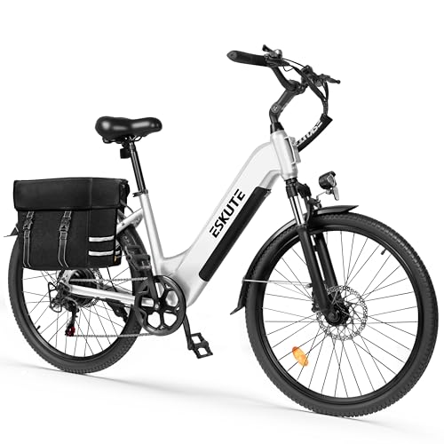 ESKUTE C202 - Bicicleta eléctrica de 48 V y 17,5 Ah, para Adultos de 26 Pulgadas, batería extraíble, Bicicleta eléctrica de Ciudad para viajeros, Cambio de 7 velocidades, 25 km/h, autonomía hasta 110