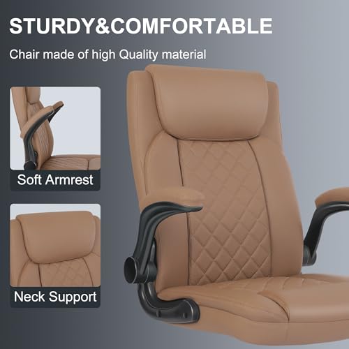 Image of Misolant Drafting Chair, Tall Office Chair for Standing Desk, Standing Chair with Adjustable Height and Flip-up Armrest, Leather Drafting Chair, High Office Chair for Counter Height Desk