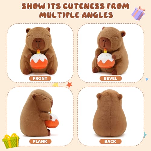 Image of Cute Capybara Plush with Cake - 13-inch Kawaii Capybara Stuffed Animal Pillow Soft Stuffed Plush Toy - Capybara Party Decoration Birthday Gifts for Kids Adult