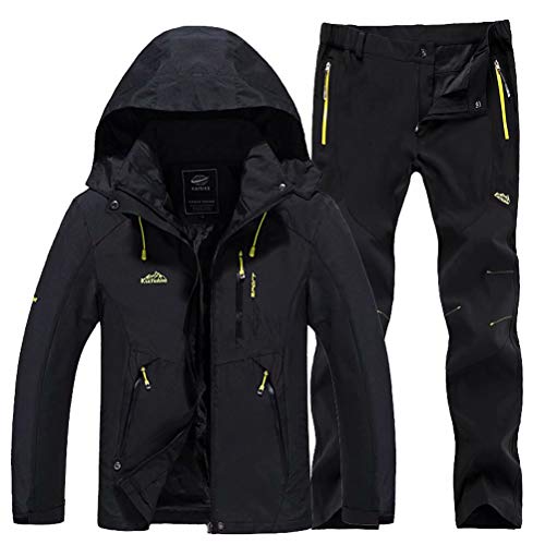 MEYOCEYO Herren Outdoorjacke Outdoorhose Set Wasserdicht Atmungsaktiv Softshelljacke Softshellhose Wanderjacke Wanderhose Schwarz+Schwarz L Cover