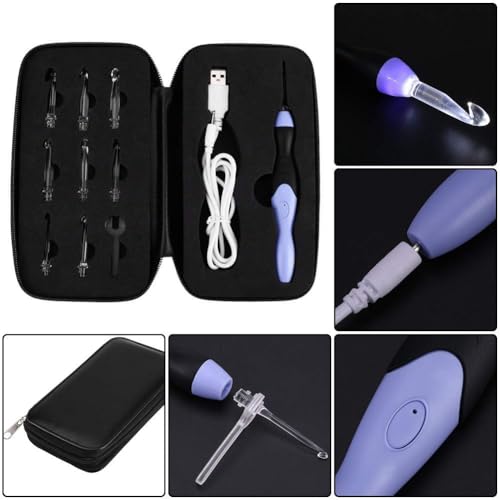 Ganchillo LED recargable USB con 9 puntas de 2.5-6.5mm y mango linterna integrado 3