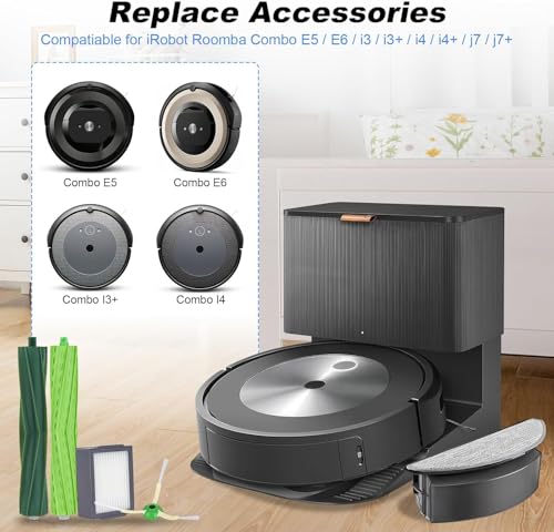 Image of Replacement Parts Accessories for iRobot Roomba E&I&J Series - Fit e5 e6 e7 i1 i1+ i2 i3 i3+ i4 i4+ i6 i6+i7 i7+ i8 i8+ j6+ j7 j7+,Combo i5 i5+j5 j5+ Vacuum - 1 Set Brush,3 Side Brush,3 HEPA Filter