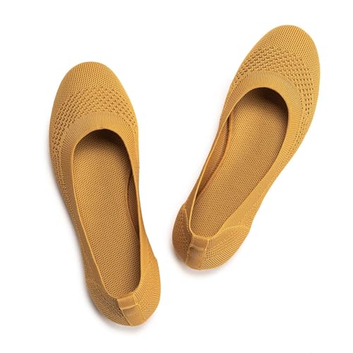 Image of Frank Mully Women's Ballet Flats Round Toe Walking Flats Slip On Work Shoes Knitted Flats Shoes for Woman Soft Lightweight