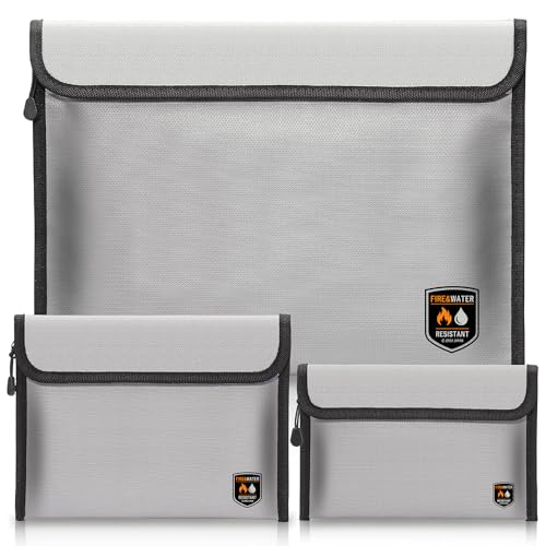 耐火バッグ 耐火ケース 防火金庫 防火袋 耐火金庫 ファスナー式 防爆 防水 防災 防火バック 現金収納 (シルバー, S/M/L （3個セット）)