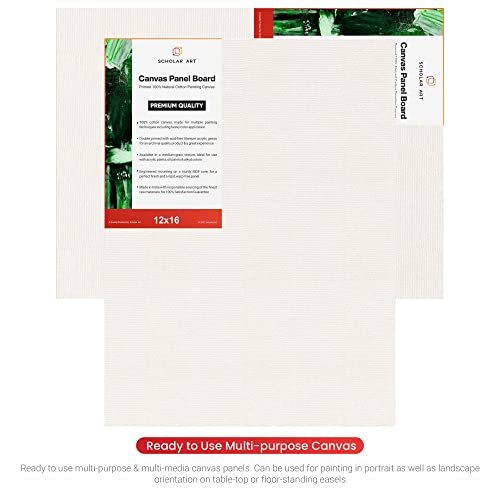 Image of Scholar Art Hobby Series 04 Oz (230 GSM) 100% Cotton Canvas Panel Board for Painting (White Blank Canvas Boards for Acrylic Paint, Oil Paint, Wet & Dry Media) | 12 inchx16 inch (30x40 cm), Pack of 12
