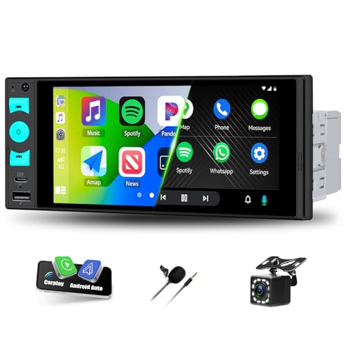 CAMECHO Autoradio 1 Din Wireless CarPlay avec 6 Pouces Android Auto Radio Touch Display avec Kit Mmains Libres Bluetooth Mirror Link Radio FM avec Caméra de Recul SWC Pixel 1440 * 720 HD