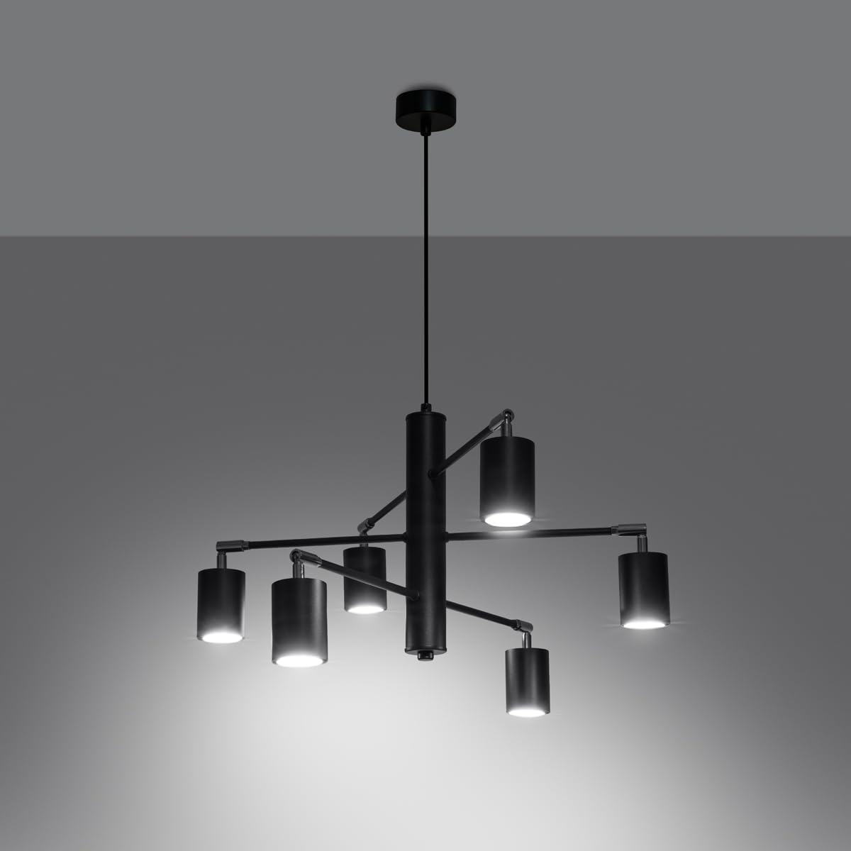 Lustre SOLLUX LEMMI 6 Sources GU10 - Design Loft Moderne, Noir, 77x77x125 Cm, Pour Salon, Salle à Manger