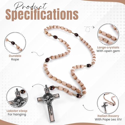 Genuine Made in Italy Blessed by Pope Francis Rosary Necklace rosary for car rearview mirror rosarios catolicos para hombre Medal Cross Saint Benedict Patron Saint of Students, Christian Values Honor