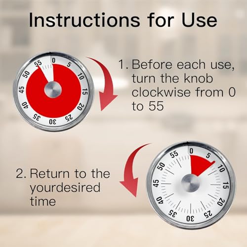 Image of Kitchen Timers for Cooking, Magnetic 60 Minute Mechanical Wind Up Timer Manual with Loud Alarm and Stainless Steel Body for Chef Home Baking Cooking Oven Salon