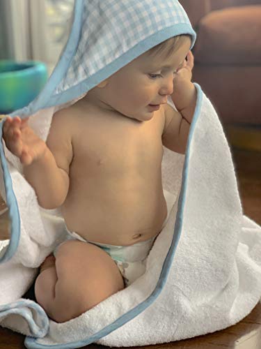 Image of Tadpoles 2-Piece Hooded Towel & Mitt Set - Blue | 36 inch x 36 inch Towel - 9 inch x 6 inch Mitt | Made of 100% Woven Cotton Terry Cloth | Ideal for Babies & Toddlers | Soft, Absorbent, Durable & Machine-Washable