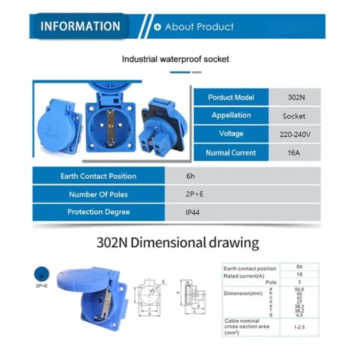 Enchufe industrial 16A con socket 220-240V e impermeable IP44 para talleres 4