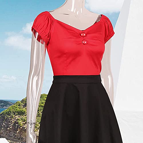Image of YARN & INK Women's Rockabilly Tops 1950s Pinup Shirt Casual Off Shoulder Vintage Blouse