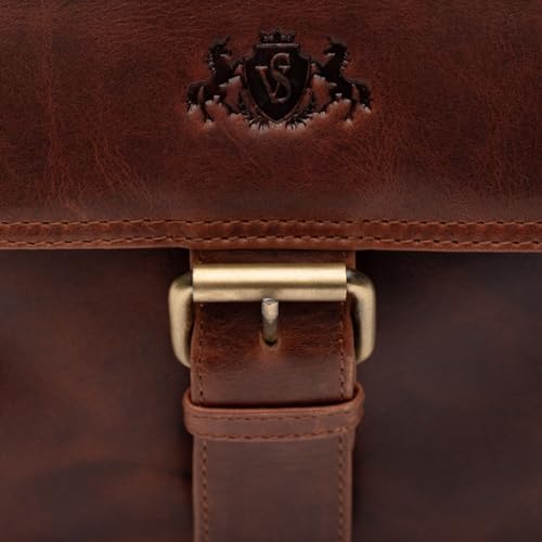 SID & VAIN Torba na ramię NICO ze skóry w stylu vintage I Messenger Bag dla mężczyzn I torba na ramię brązowa ręcznie, koniak, m
