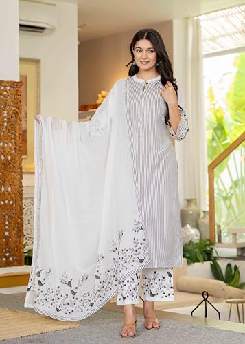 Image of Pistaa's women Cotton Striped Straight salwar Suit Set