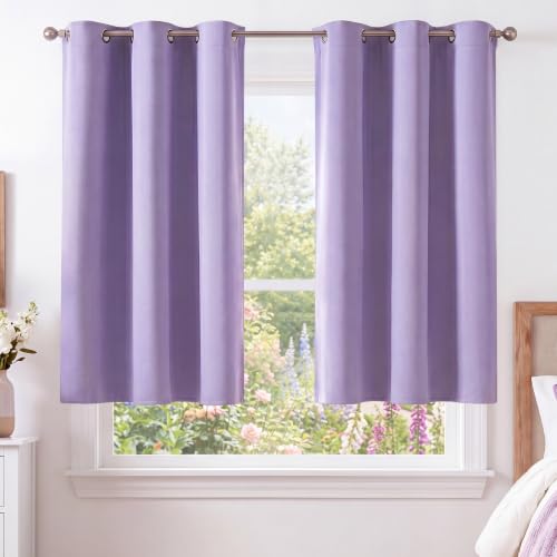 Image of NICETOWN Lavender Purple Room Darkening Curtains 45 Inches Long 2 Panels for Girls Room, Bedroom, Nursery Thermal Insulated Blackout Drapes Solid Grommet Noise Reducing Window Curtains, W40