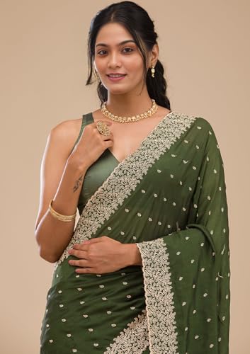 Image of Yashika Women Vichitra Silk Saree with Embroidered Border| Sarees Bollywood Sari | New Sarees | Saree Blouse| Designer Saree (AZ-YS-OG-LADYQUEEN-Parent)