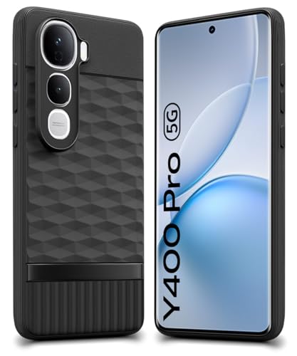 Image of WOW IMAGINE Back Cover for Vivo Y400 Pro 5G with Hexa Cube Design | Ultra Slim Soft Rubberised Case | Inner Velvet Fabric | Matte Silicone Flexible Mobile Case | Camera Protection - Black