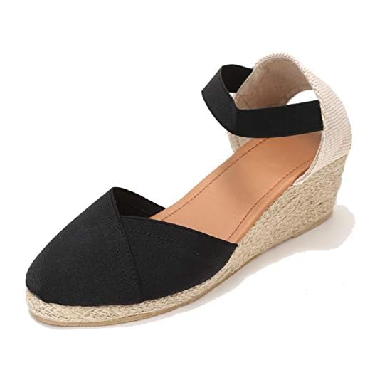 Sandália feminina U-Lite com tira elástica de 7,6 cm e bico redondo fechado com salto anabela, Preto, 6