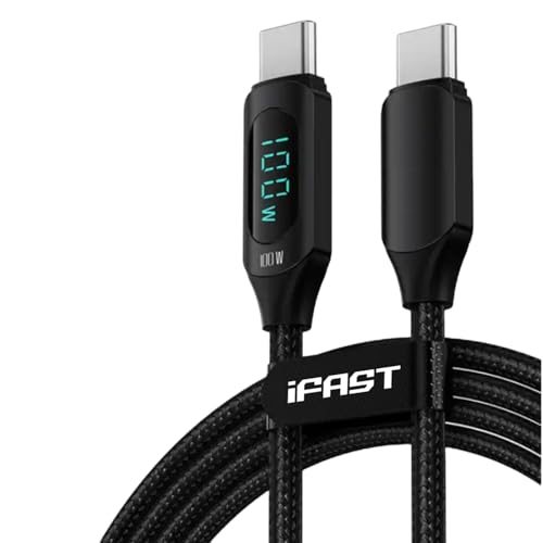 Image of iFAST Digital Display 100W Type-C to Type-C Fast Charging Cable | 480Mbps Data Transfer Speed | Compatible With MacBook, iPad, Galaxy, Pixel, Switch (2 Metre, Black)
