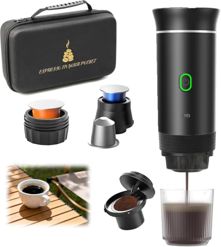 Nicoone Macchina per caffè espresso portatile per campeggio Macchina da caffè espresso Elettrica wireless 3-in-1 Capsule Caffettiera in polvere per Casa Viaggi Campeggio (Con borsa)