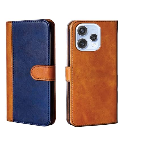 Image of amazon basics Oppo Reno 15 5G Flip Cover | Card Pockets Wallet & Stand | Flip Cover for Oppo Reno 15 5G (Beige and Blue)