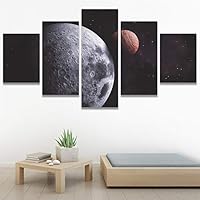 SIGNWIN 5 Panel Canvas Wall Art Modern Art Astronomy & Space Dramatic Moon Multicolor Photography Rustic for Home Decorations Ready to Hang - 60