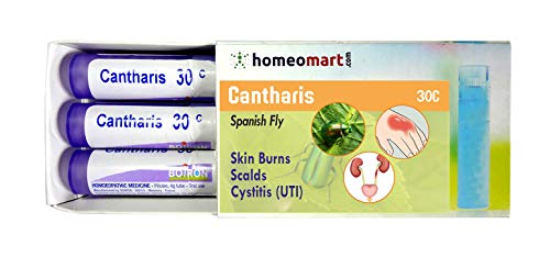 Homeopathy Cantharis 30C Pills for Skin Burns, Scalds, Cystitis (UTI). Pack of 3 in sterile Glass vials