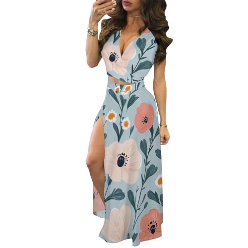 Image of MESLIMA Two Piece Dresses Sets for Women Summer Boho Maxi Dresses