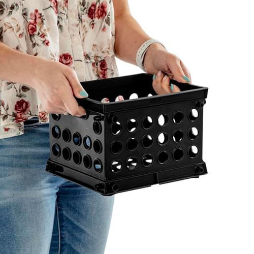 Sterilite Mini Crate, Stackable Plastic Storage Bin with Handles, Organize Home, Garage, Office, School, Dorm Room, Black, 24-Pack