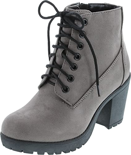 Image of Soda Second Lug Sole Chunky Heel Combat Ankle Bootie Lace up w /Side Zipper | Casual Boots