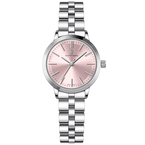 Image of Sapphero Ladies Watch Easy to Read Wristwatch, Women's Quartz Watch with Stainless Steel Strap, 5 ATM Waterproof, Classic Elegance Women Business Waterproof Watch