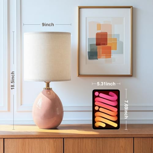Image of Dawnwake 18.5 inch Table Lamps Set of 2 for Living Room Bedroom, Bedside Lamps for Night Stands, Desk Nightstand Lamp Dimmable, Modern Linen Ceramic Lamps,Pink